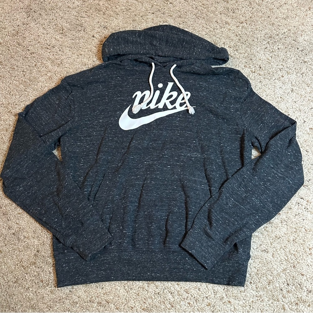 Nike Logo Hooded Lightweight Heathered Grey Sweatshirt Small